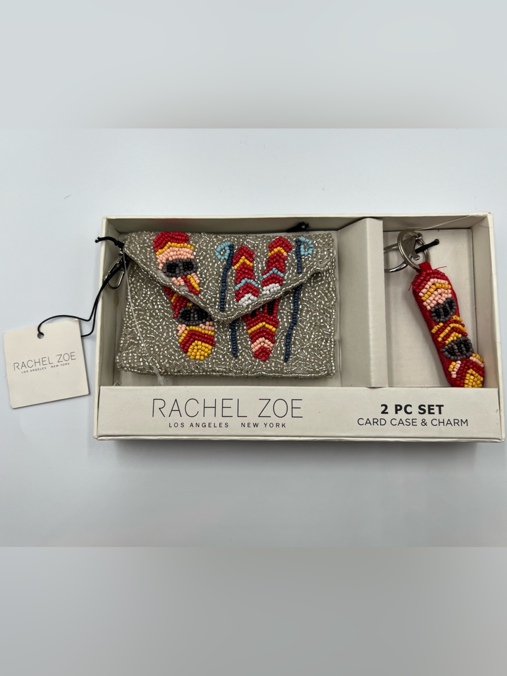 Rachel Zoe Beaded Card Case & Keychain Charm 2 Pc Set - Apres Ski Motif NWT